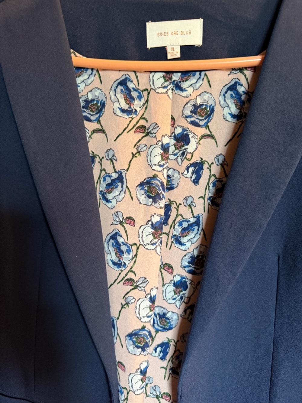 Skies Are Blue Navy Blazer with Blue Floral Lining
